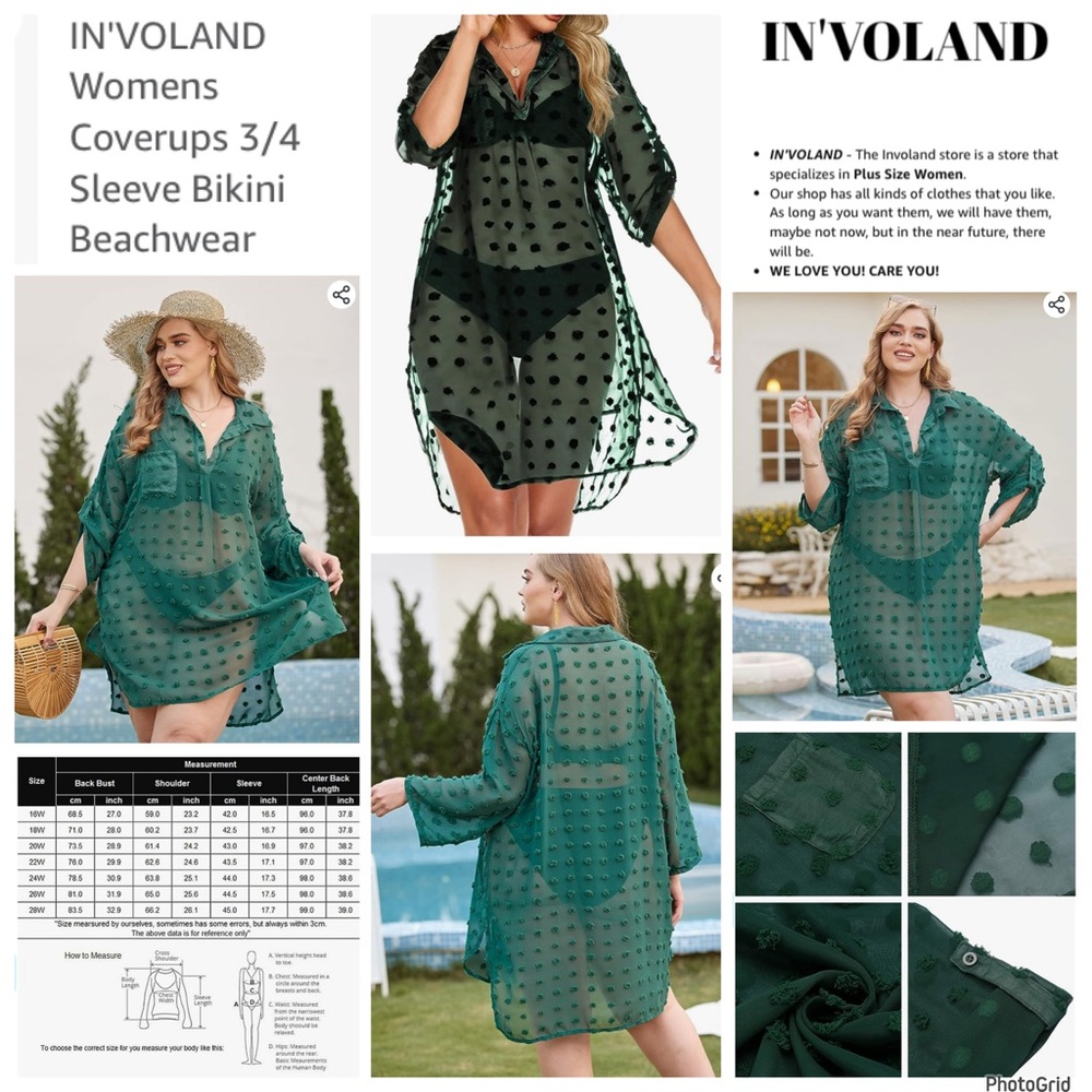In’Voland 16W plus size green polka dot swimsuit coverup NWT